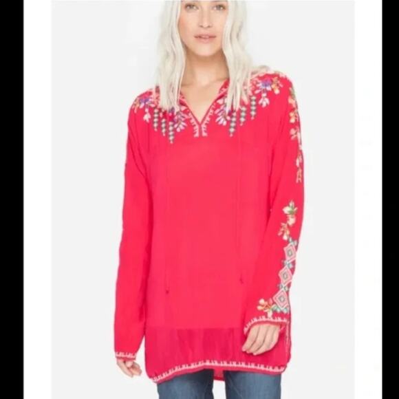 Johnny Was | Red Long Sleeve Blouse Embroidered Rayon XS - Picture 3 of 10